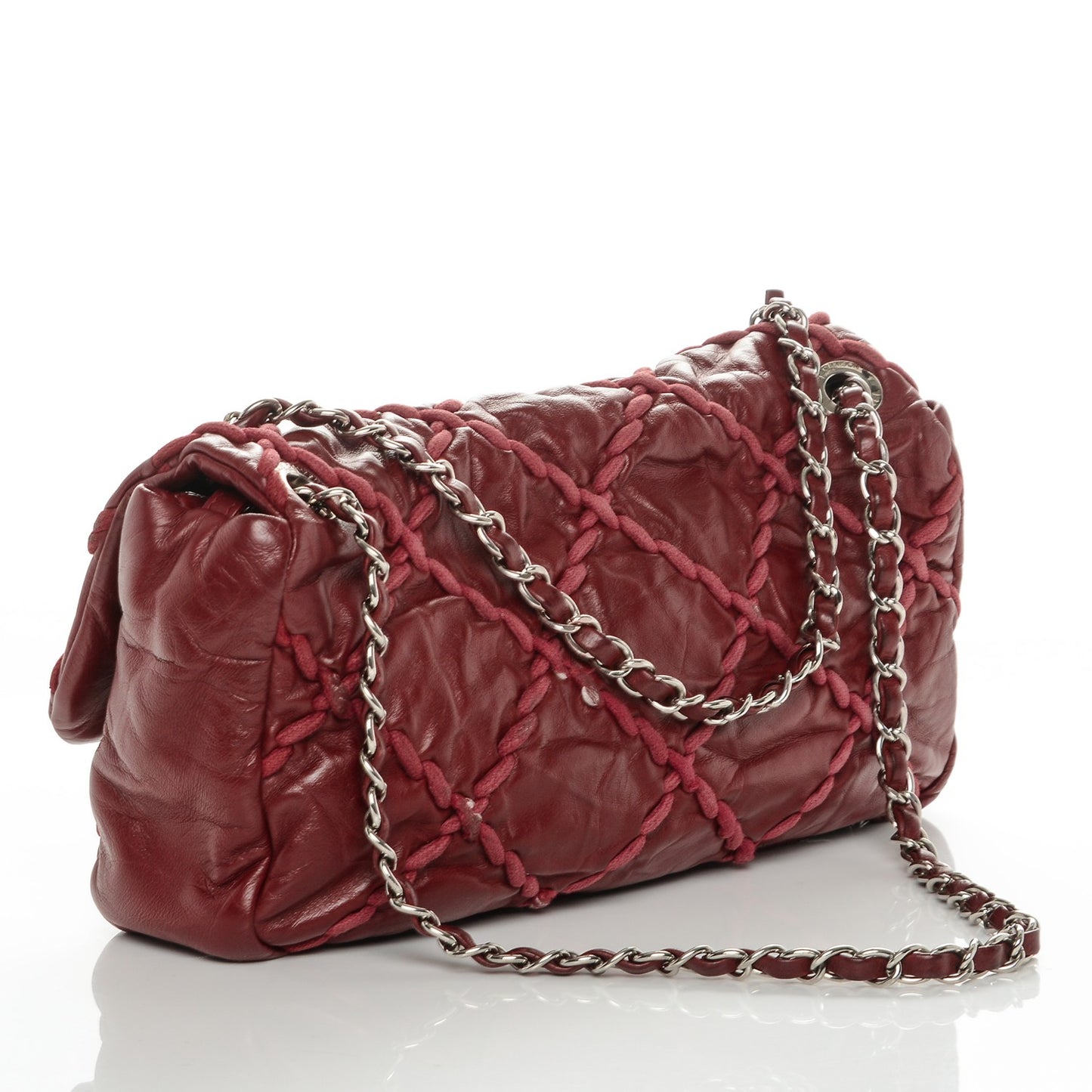 Calfskin Medium Ultra Stitch Flap Dark Red