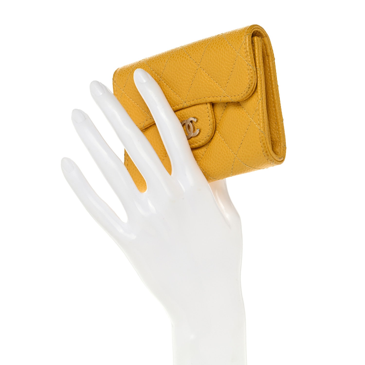 Chanel Caviar Quilted Flap Card Holder Wallet Yellow 2 of 8