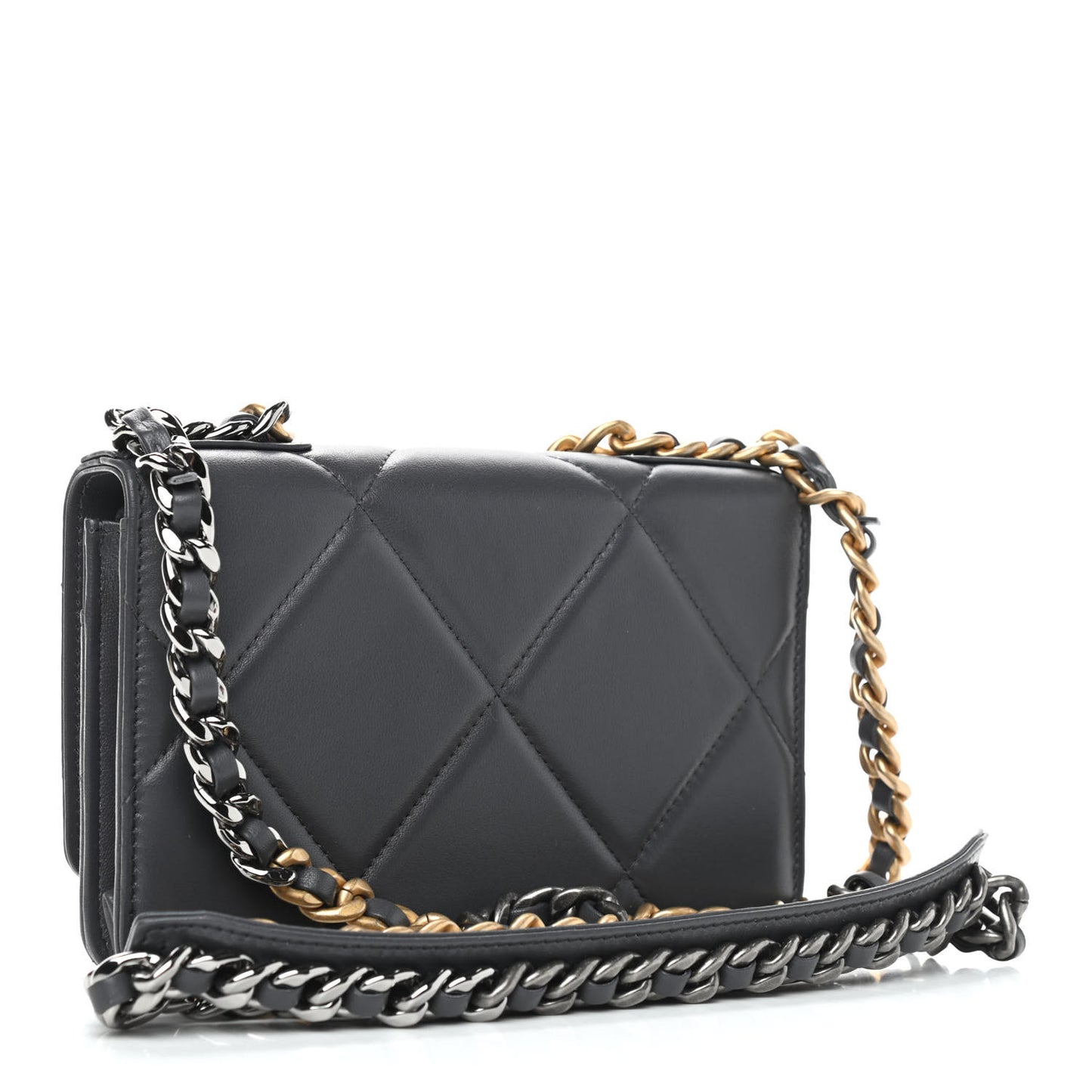 Lambskin Quilted Chanel 19 Wallet On Chain WOC Dark Grey