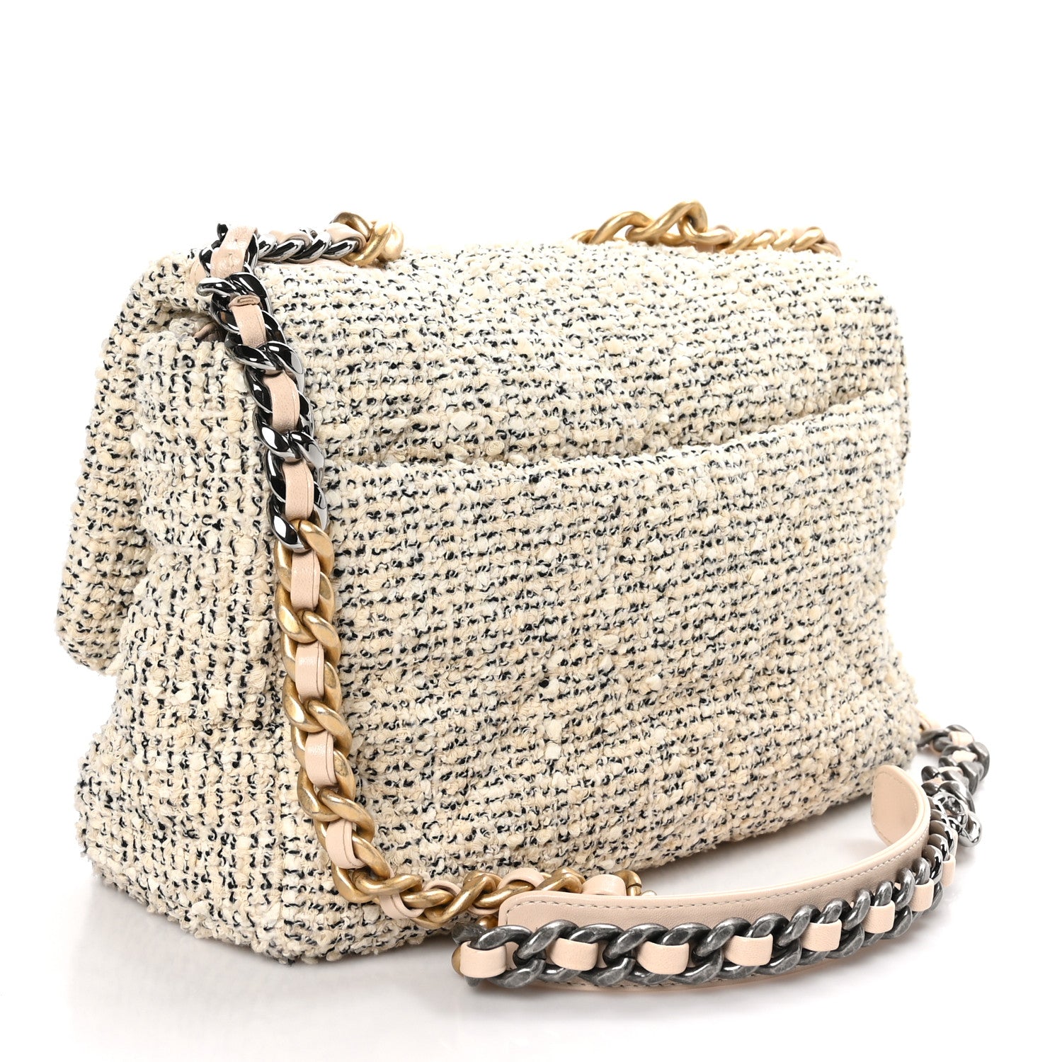 Chanel Tweed Quilted Large Chanel 19 Flap Ecru Black 3 of 11