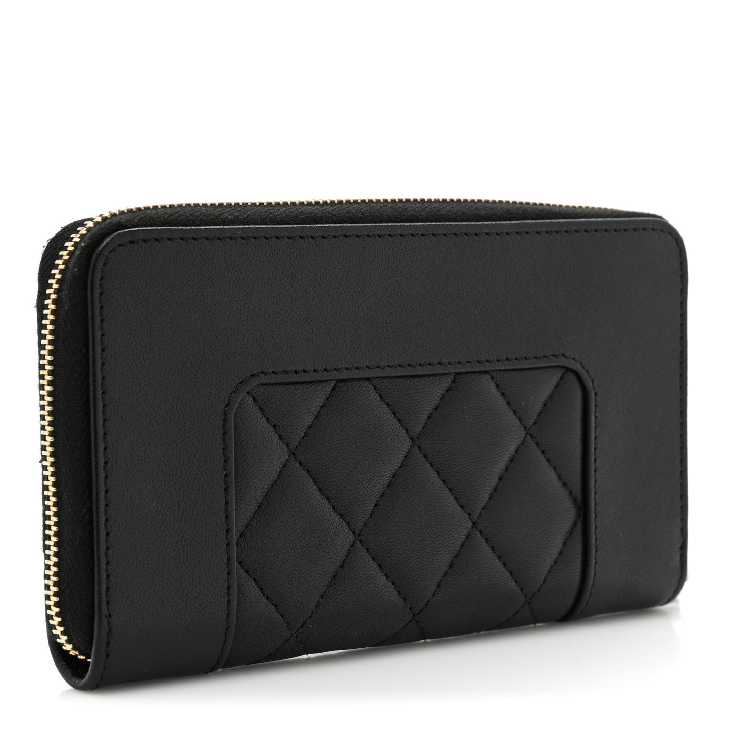 Sheepskin Quilted Mademoiselle Vintage Zip Around Wallet Black