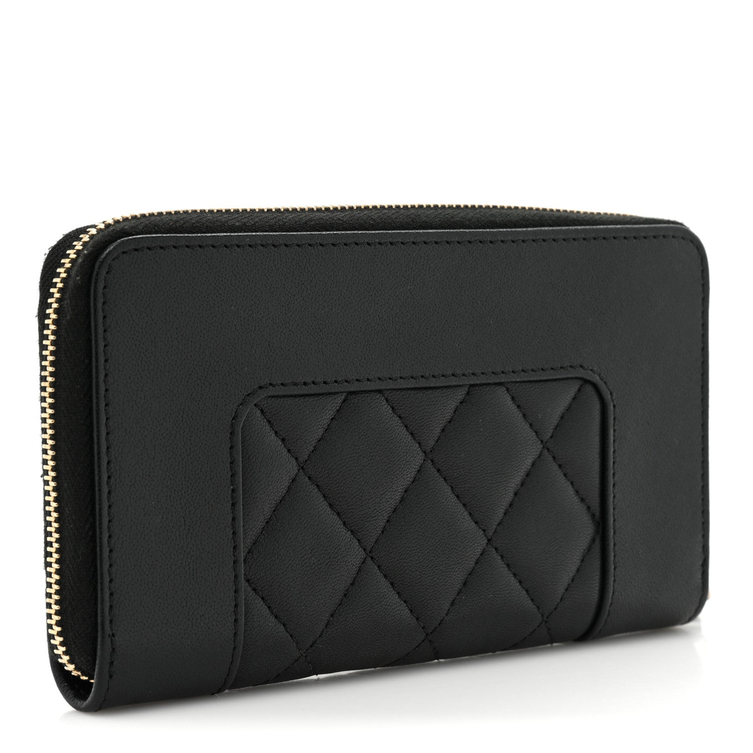 Chanel Sheepskin Quilted Mademoiselle Vintage Zip Around Wallet Black 3 of 13