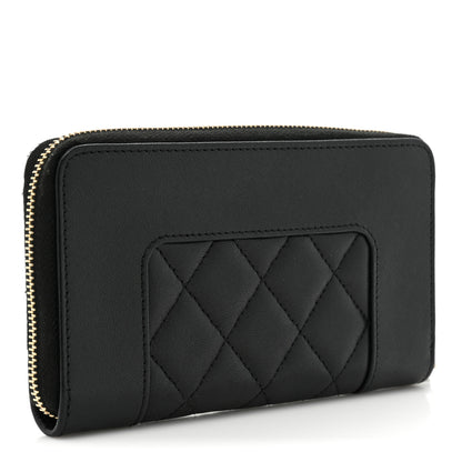 Chanel Sheepskin Quilted Mademoiselle Vintage Zip Around Wallet Black 3 of 13