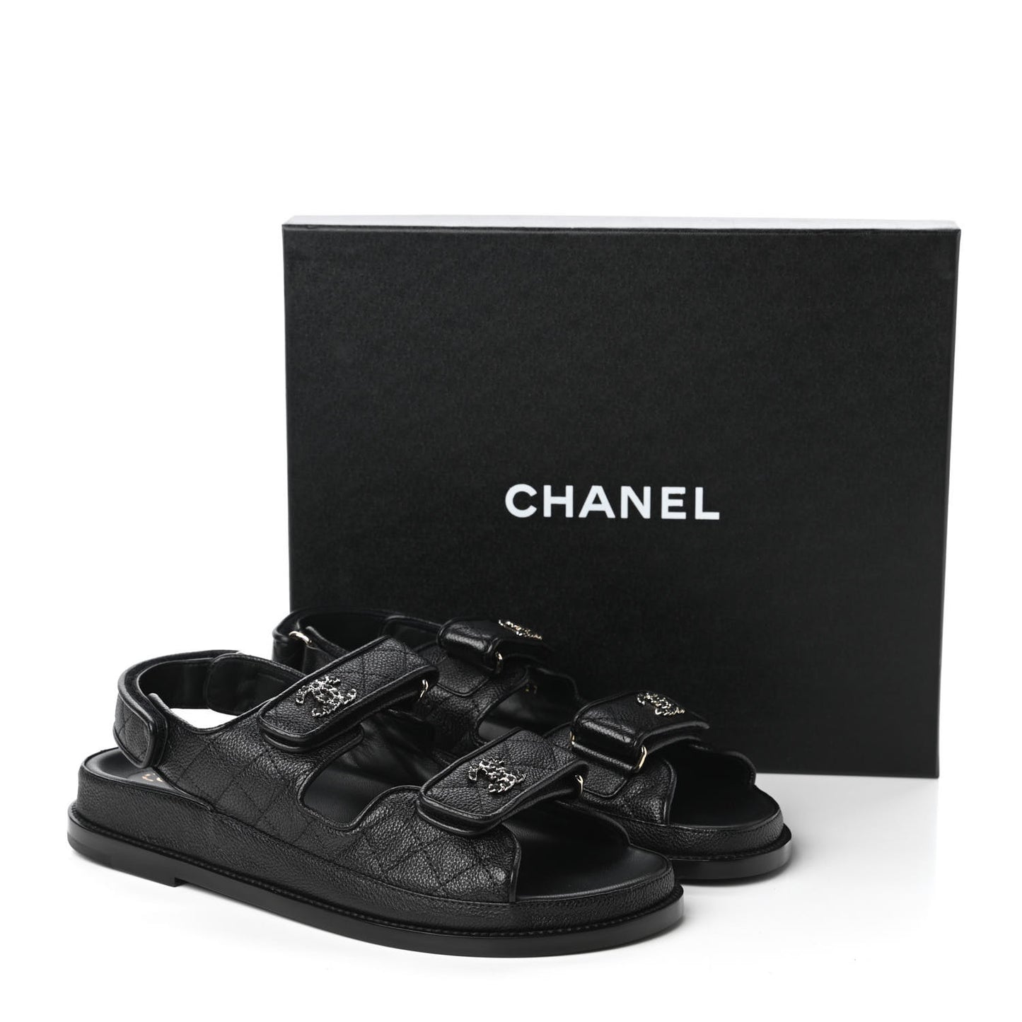 Grained Calfskin Velcro Dad Sandals 38.5 Black