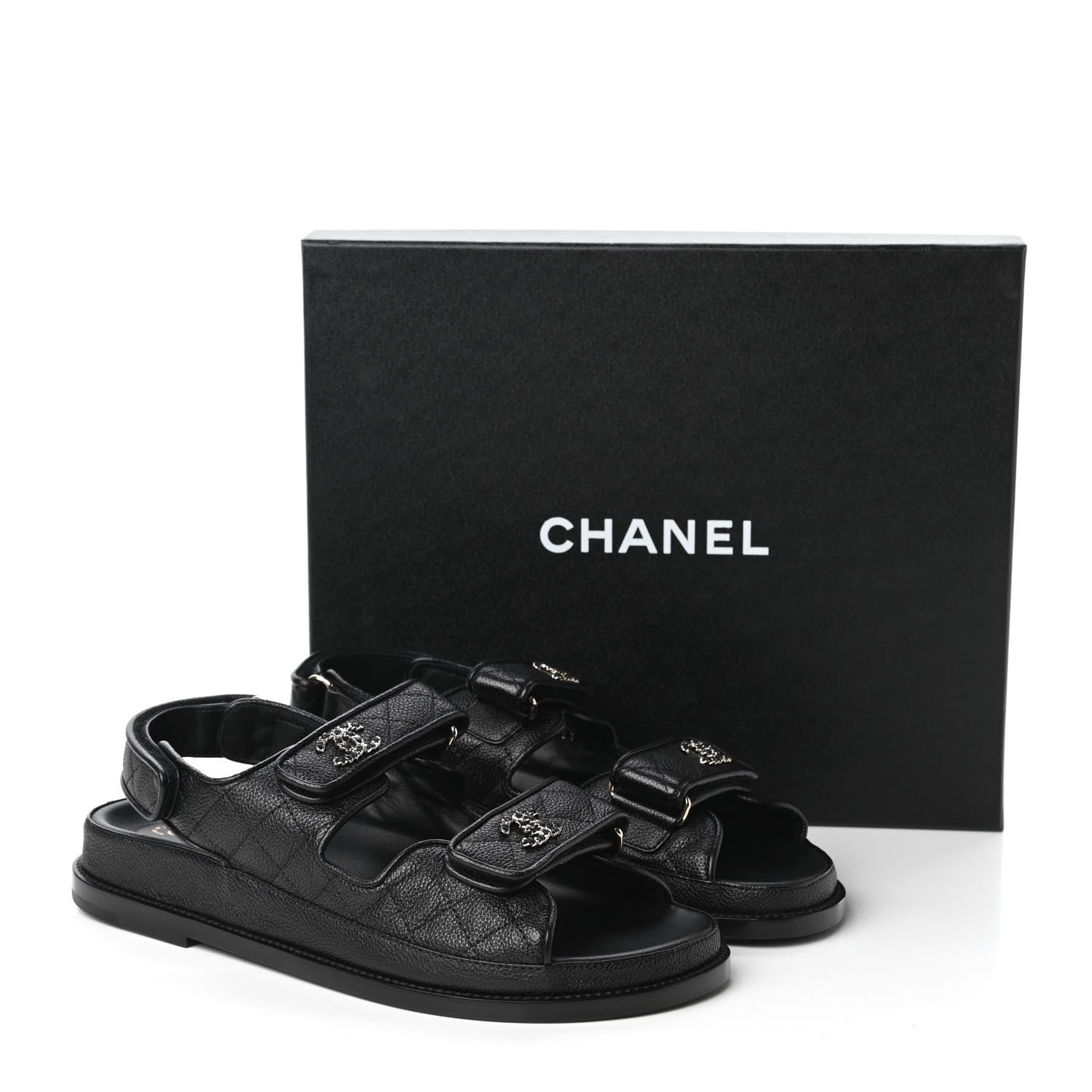 Chanel Grained Calfskin Velcro Dad Sandals 38.5 Black 9 of 9