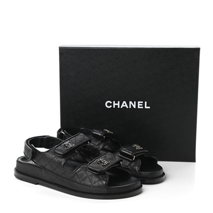 Chanel Grained Calfskin Velcro Dad Sandals 38.5 Black 9 of 9