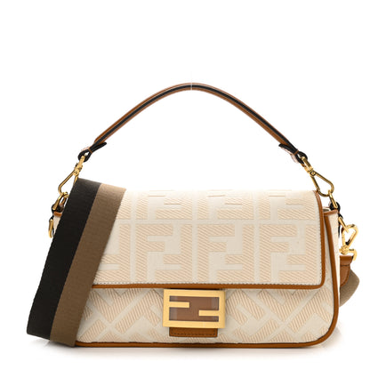 Fendi Canvas Vitello King Bi-Color Strap FF Embroidered Baguette Grezzo Brandy Cuoio 1 of 10