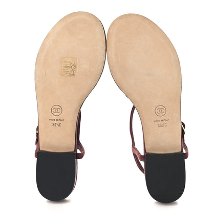 Chanel Suede Calfskin Camellia Thong Sandals 39.5 Burgundy 6 of 8