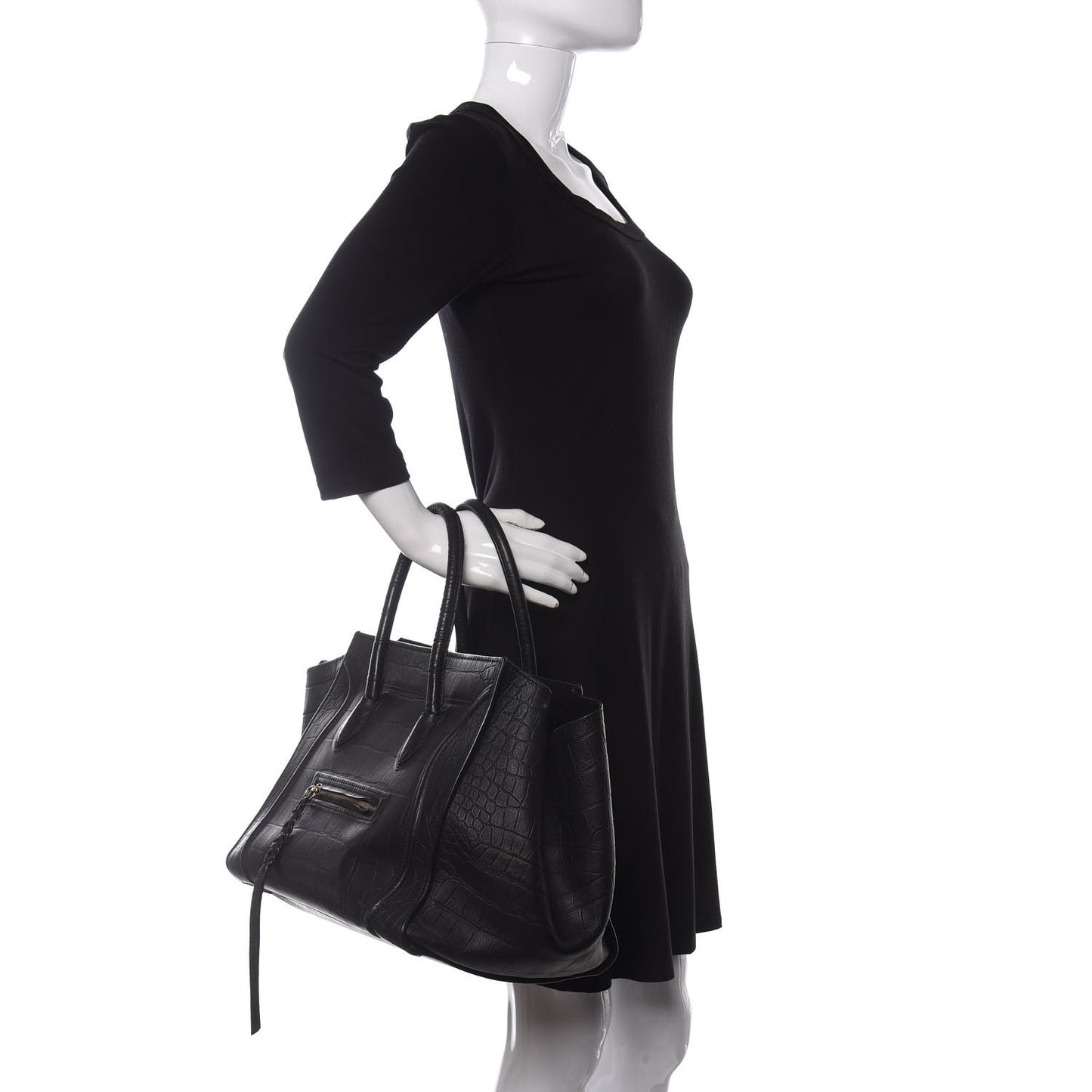 Crocodile Embossed Calfskin Medium Phantom Luggage Black