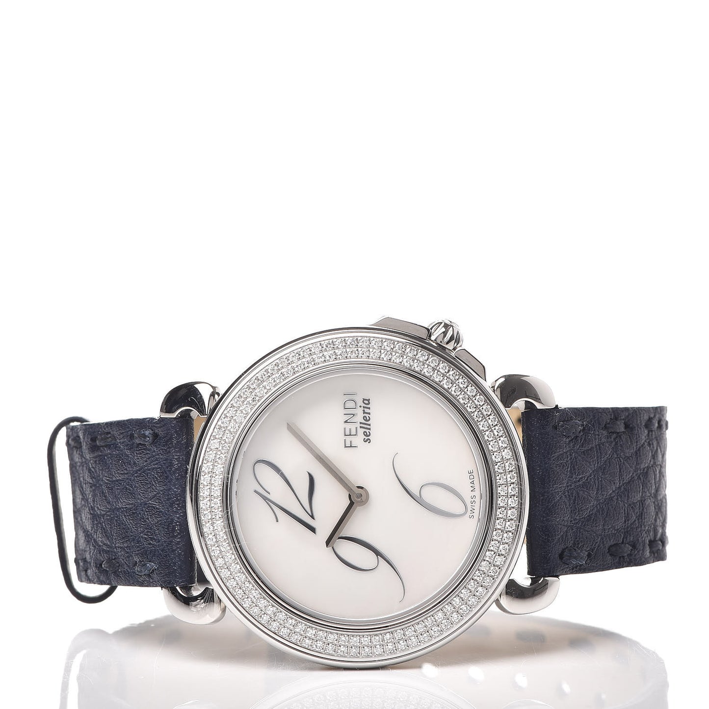 Stainless Steel Calfskin Diamond Pave Bezel Mother of Pearl 37mm Selleria Quartz Watch