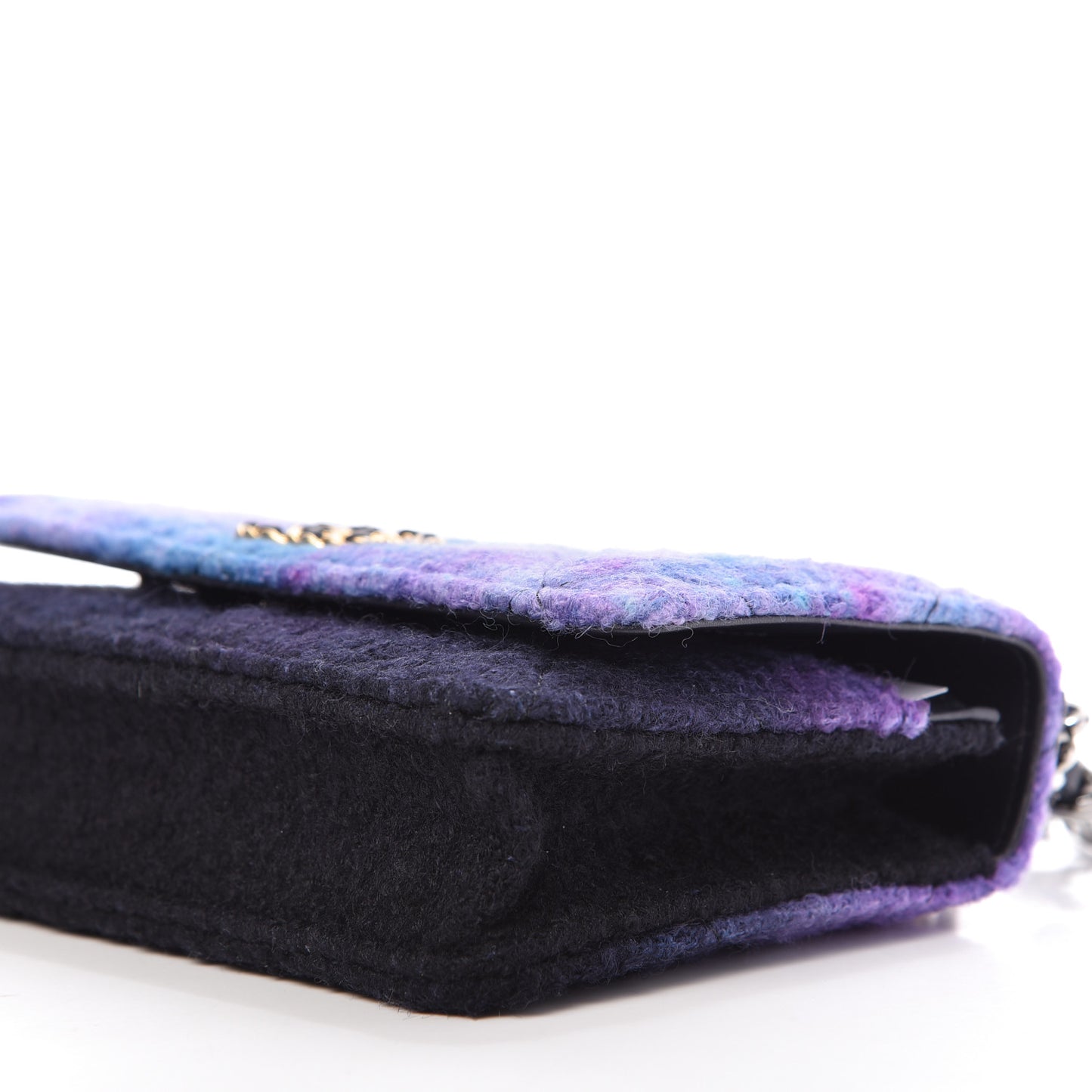 Wool Tweed Lambskin Quilted 19 Wallet On Chain WOC and Coin Purse Purple Blue