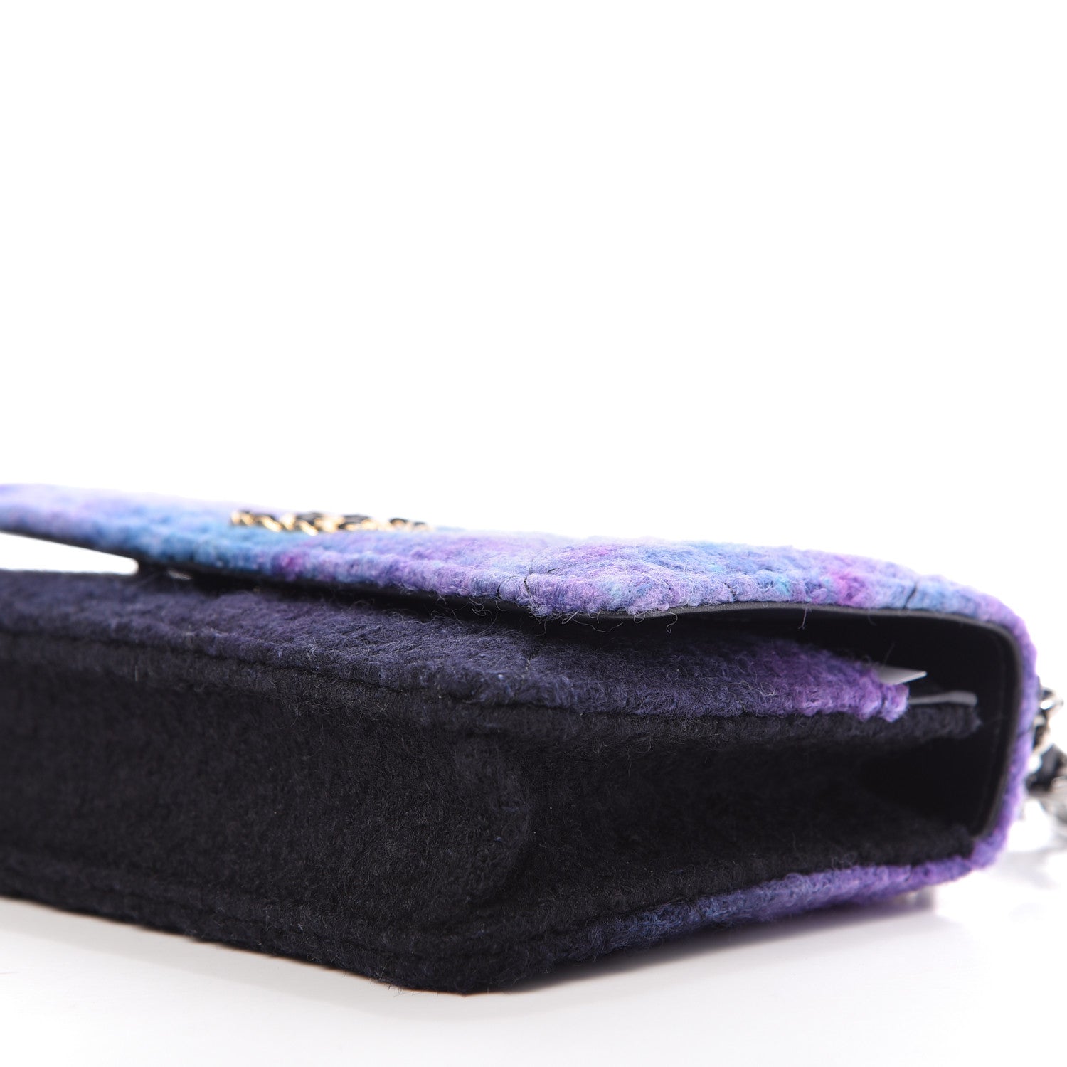 Chanel Wool Tweed Lambskin Quilted 19 Wallet On Chain WOC and Coin Purse Purple Blue 7 of 10