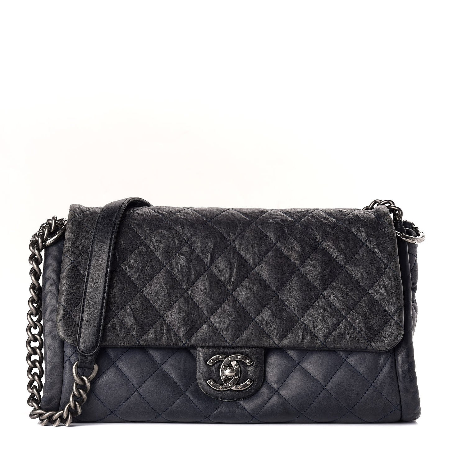Washed Lambskin Quilted Studded CC Flap Blue Black