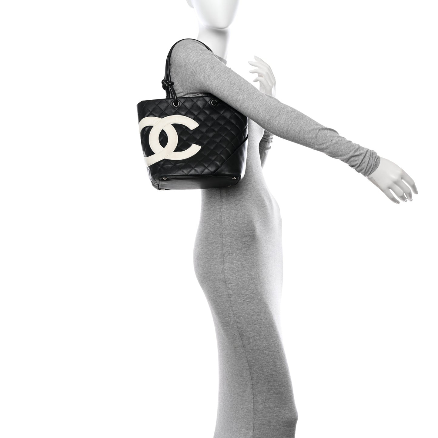 Calfskin Quilted Medium Cambon Tote Black White