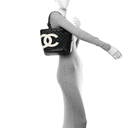 Chanel Calfskin Quilted Medium Cambon Tote Black White 2 of 23