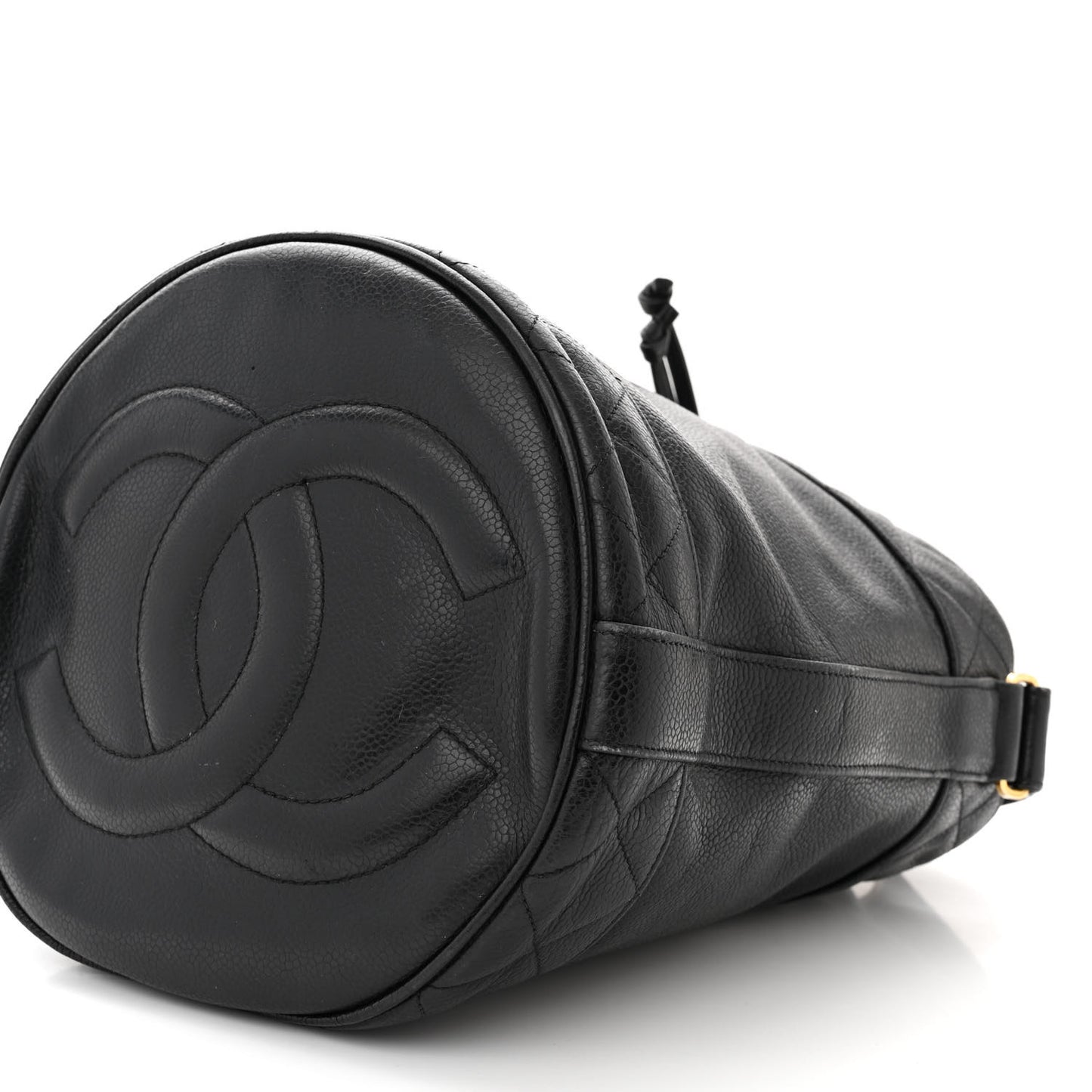Caviar Drawstring Bucket Shoulder Bag Black