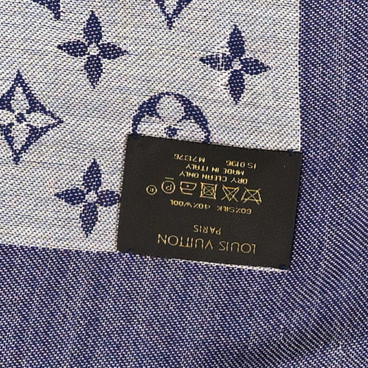Silk Wool Monogram Denim Shawl Blue