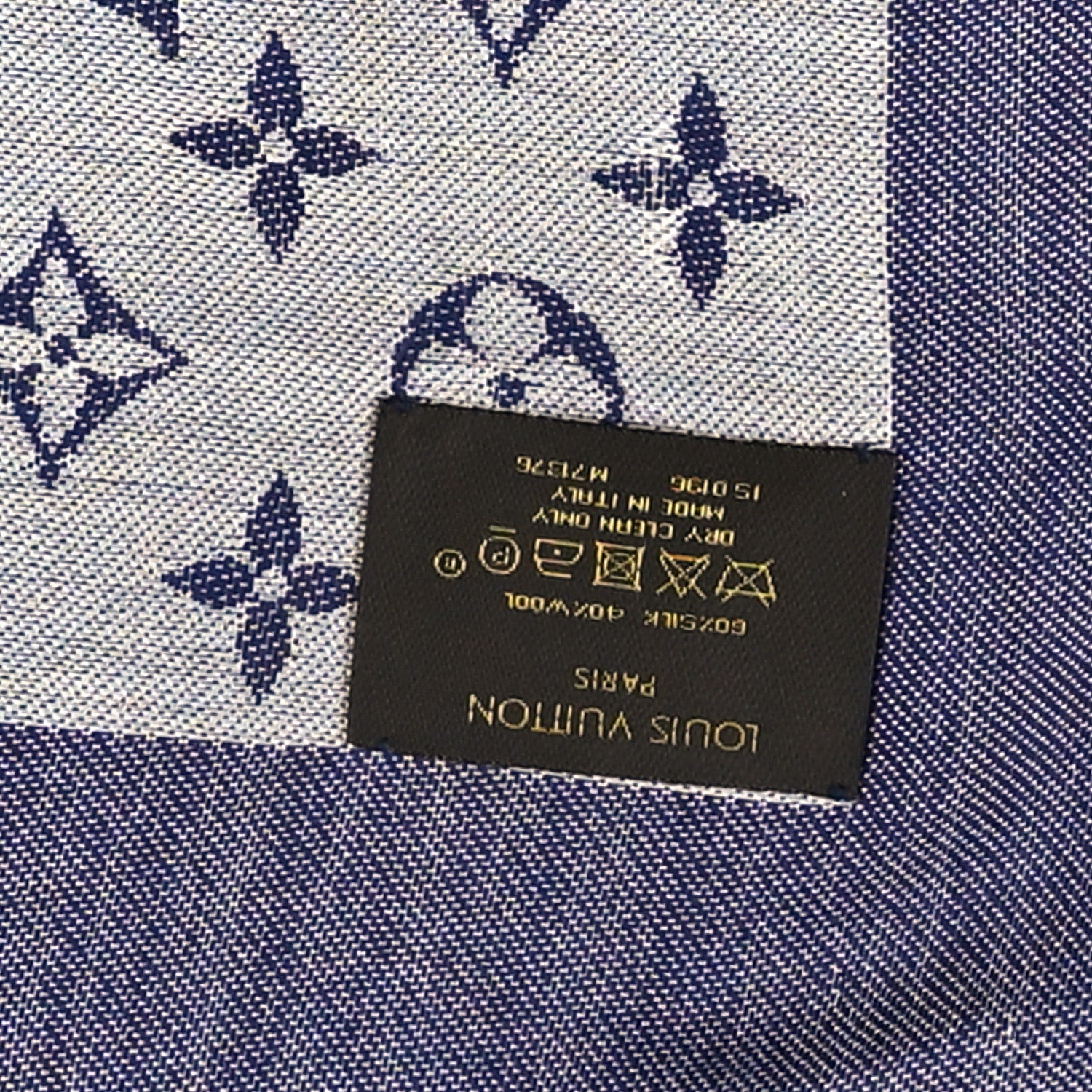 Louis Vuitton Silk Wool Monogram Denim Shawl Blue 3 of 3