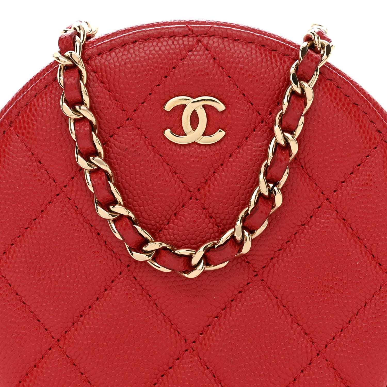 Chanel Caviar Quilted Round Clutch With Chain Red 8 of 12
