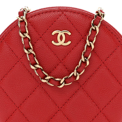 Chanel Caviar Quilted Round Clutch With Chain Red 8 of 12