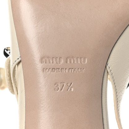 Miu Miu Patent Calfskin Chain Pearl Slingback Pumps 37.5 Ivory Black 8 of 10