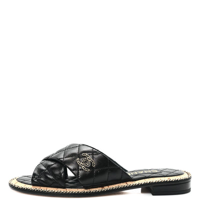 Chanel Lambskin Quilted Chain CC Sandals 38 Black 1 of 10