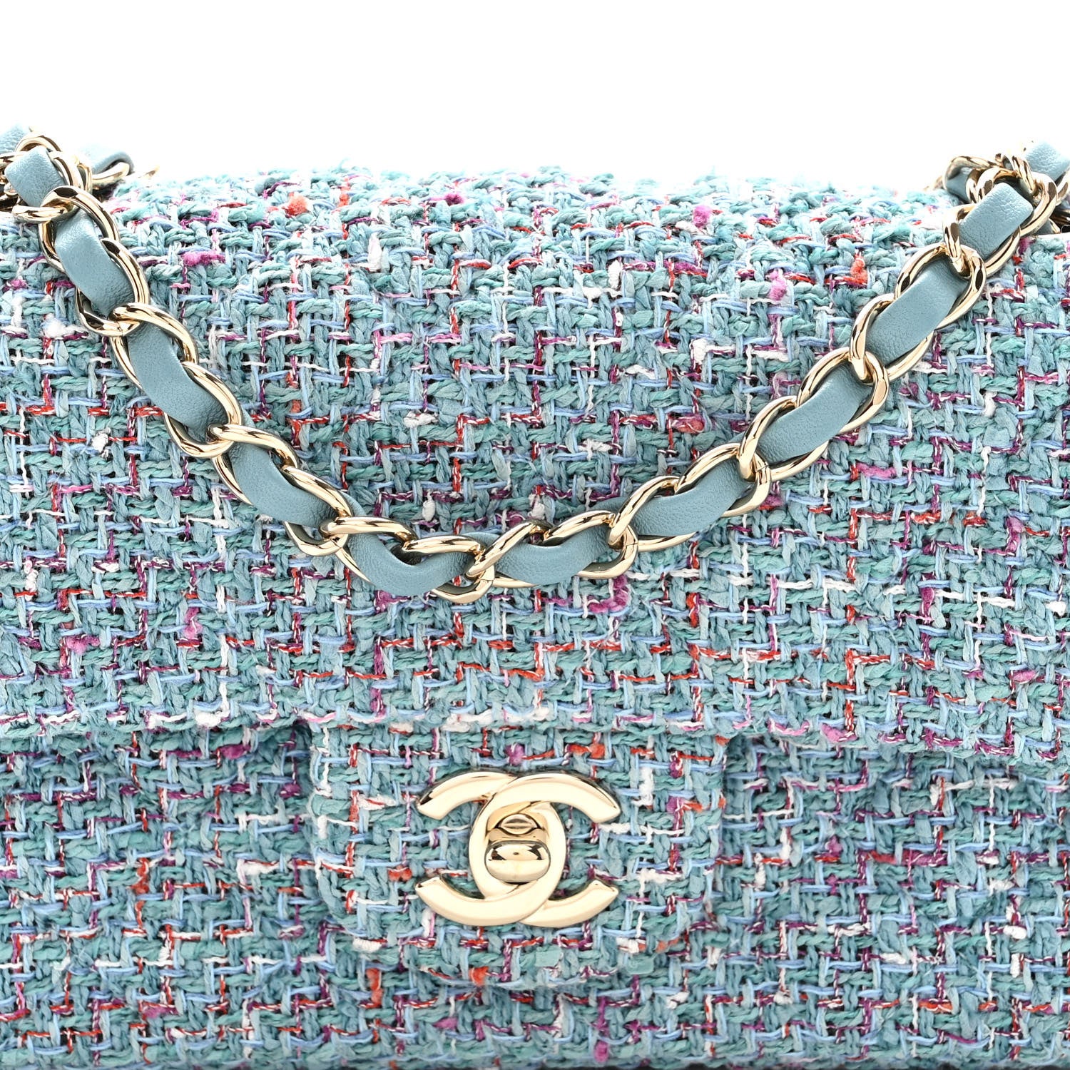 Chanel Tweed Quilted Mini Rectangular Flap Turquoise Purple White Red 8 of 11