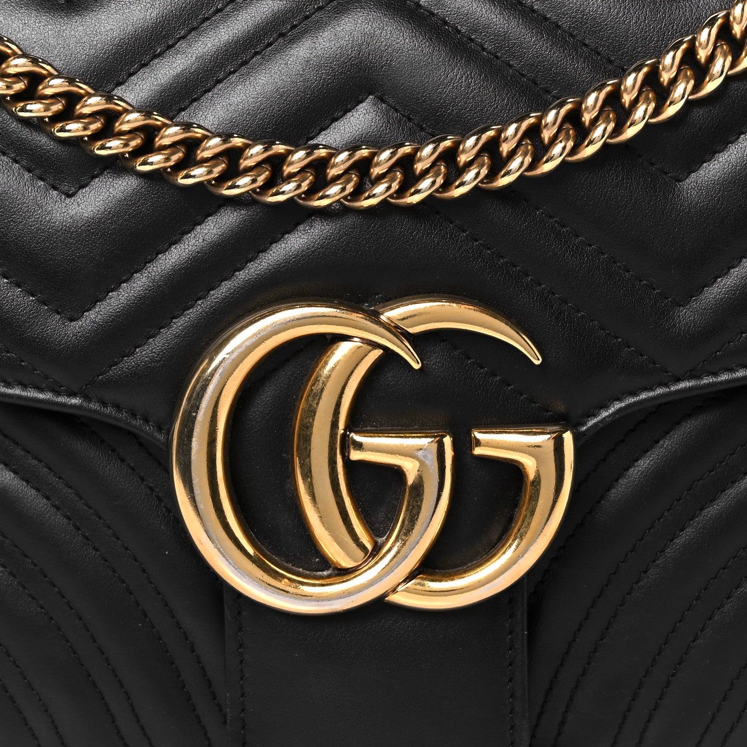 Gucci Calfskin Matelasse Medium GG Marmont Shoulder Bag Black 9 of 13