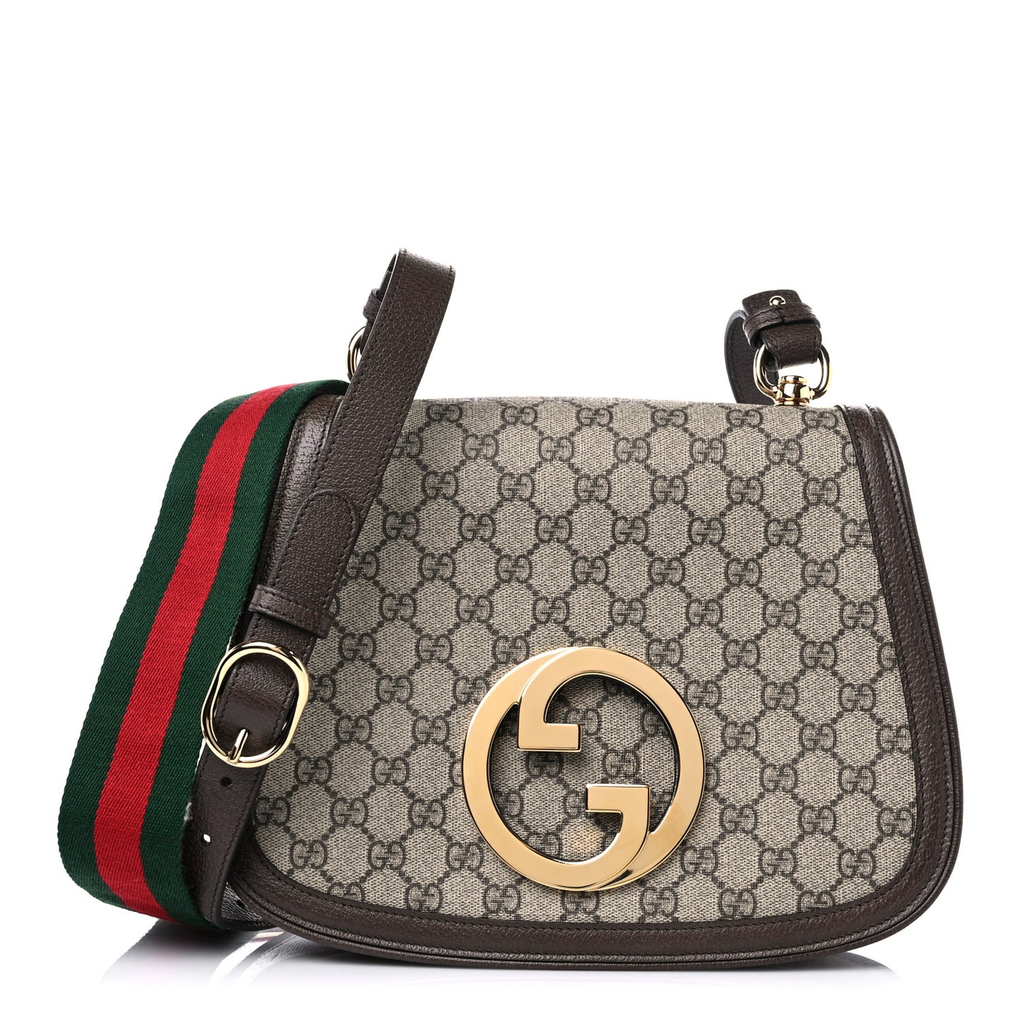 GG Supreme Monogram Textured Dollar Calfskin Web Medium Blondie Shoulder Flap Bag Beige Ebony New Acero