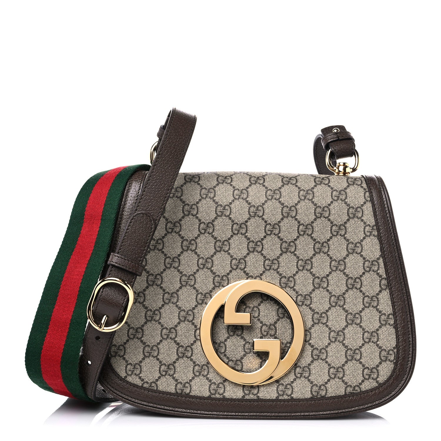 Gucci GG Supreme Monogram Textured Dollar Calfskin Web Medium Blondie Shoulder Flap Bag Beige Ebony New Acero 1 of 11