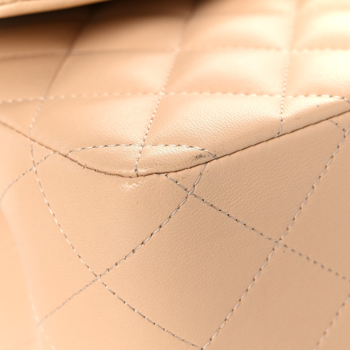 Lambskin Quilted Jumbo Double Flap Beige