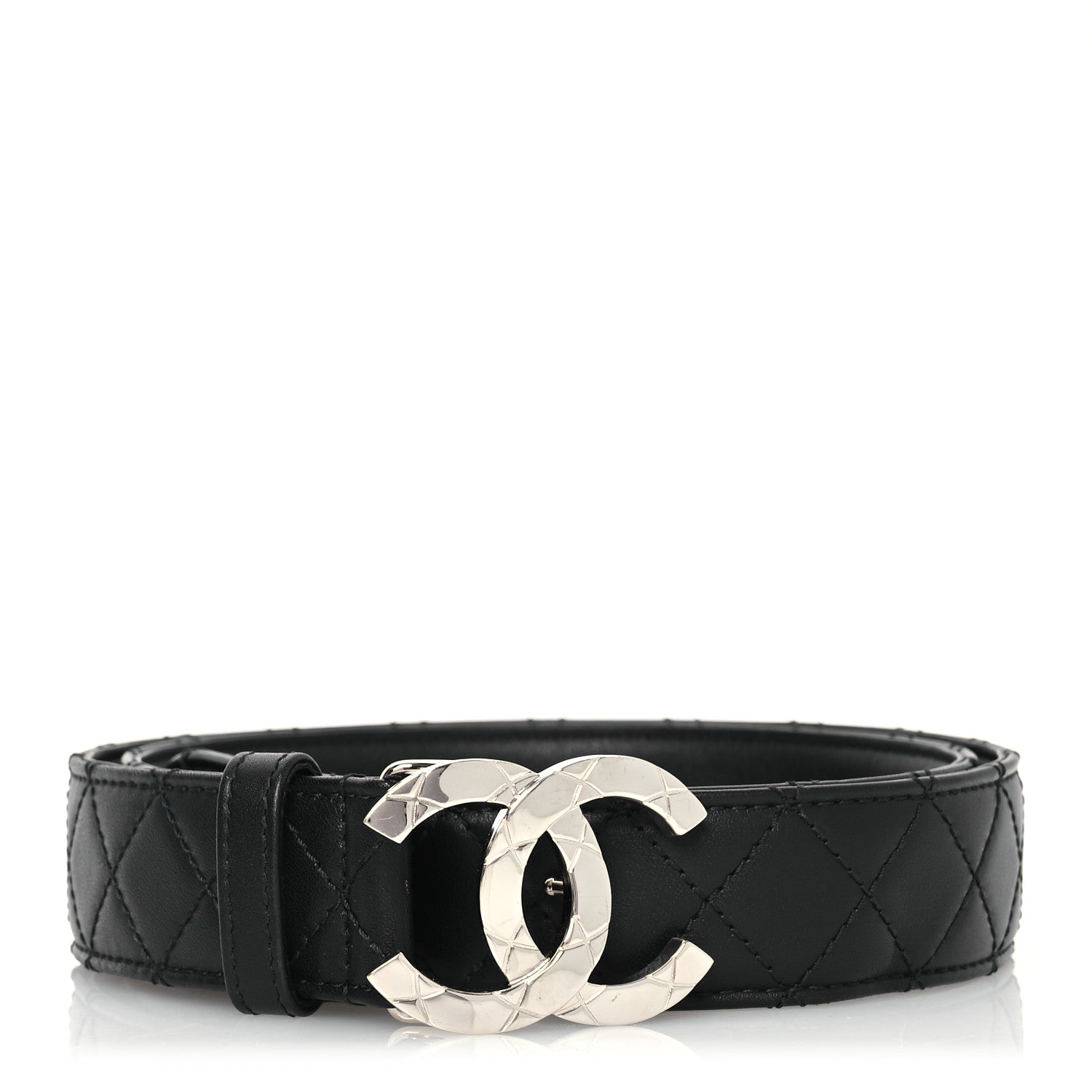 Chanel Lambskin Quilted CC Belt 90 36 Black Silvery 1 of 10