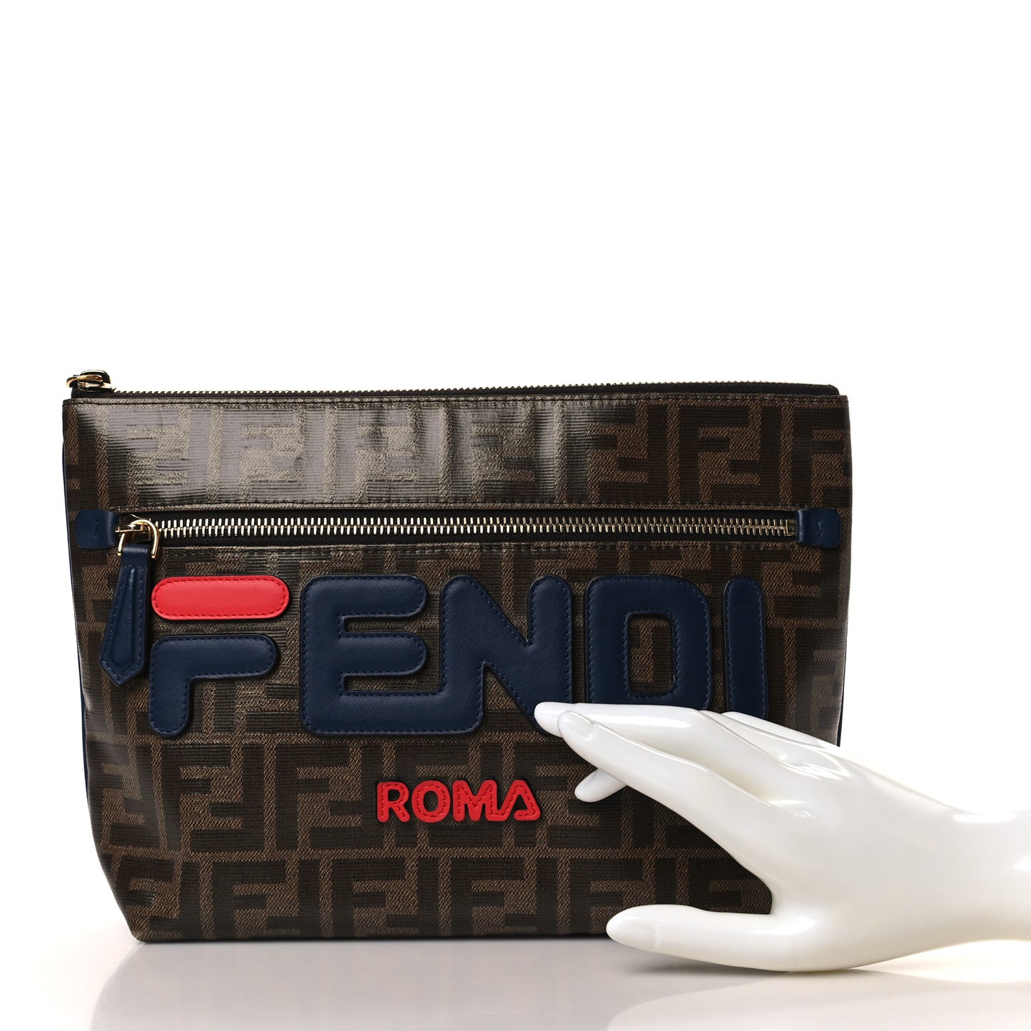X FILA Glazed Fabric Vitello Century FF 1974 Mania Pouch Mogano Panna Blueberry