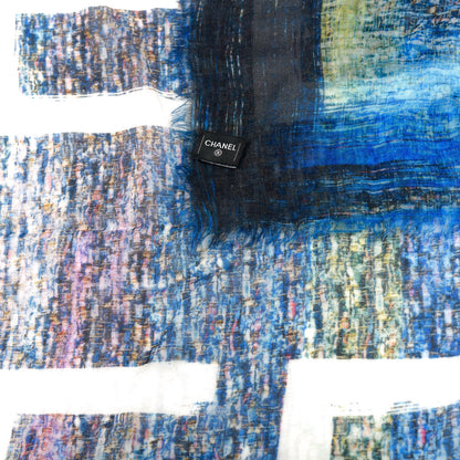 Chanel Cashmere Tweed We Need Stole Blue Green 4 of 5