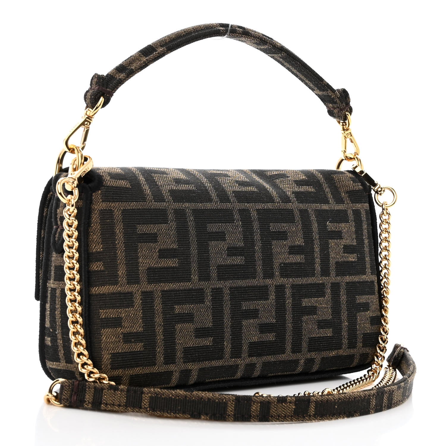 Fendi Fabric Jacquard FF 1974 Mini Baguette Tobacco Moro Black 3 of 9