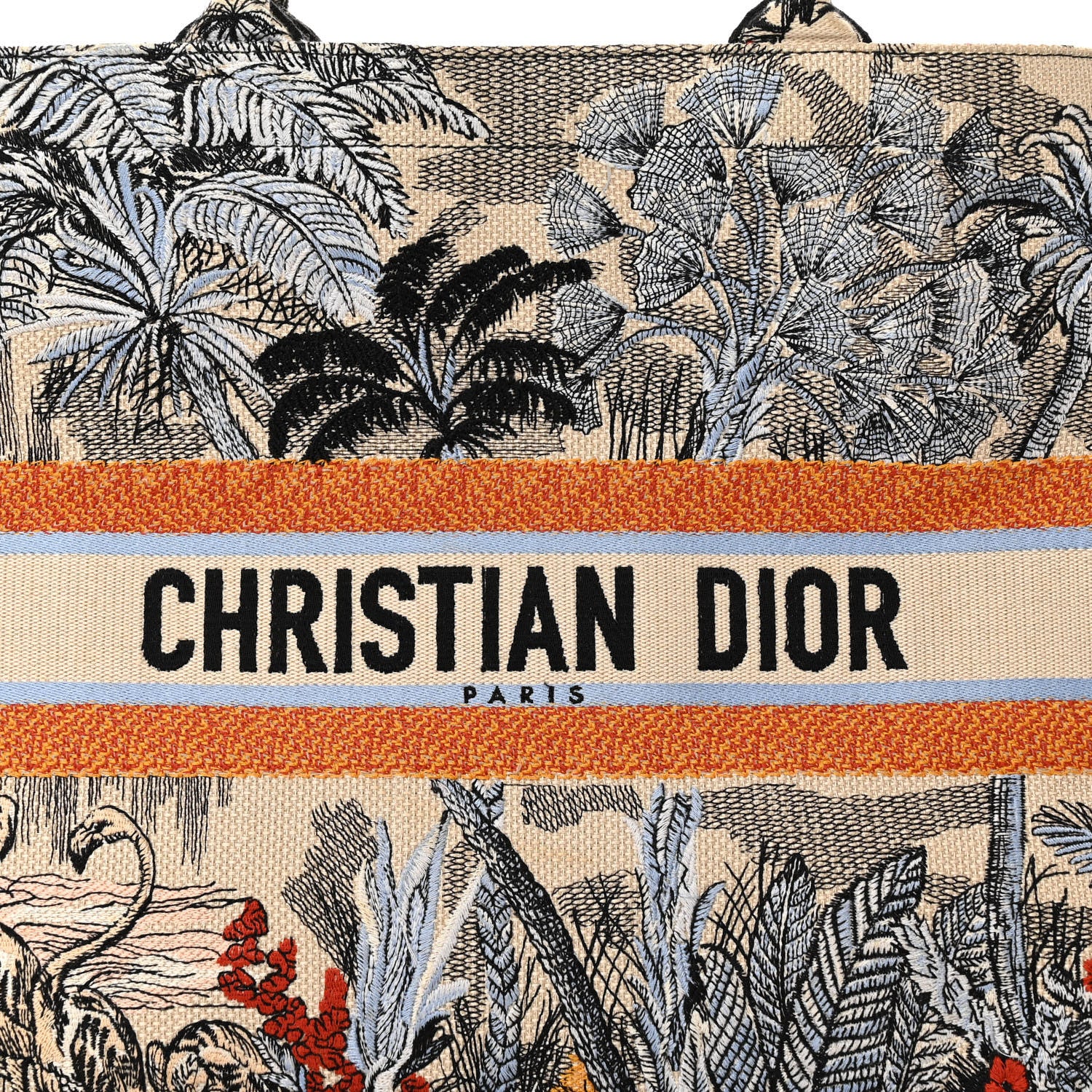 Christian Dior Canvas Embroidered Toile De Jouy Tropicalia Large Book Tote Denim Blue 8 of 15