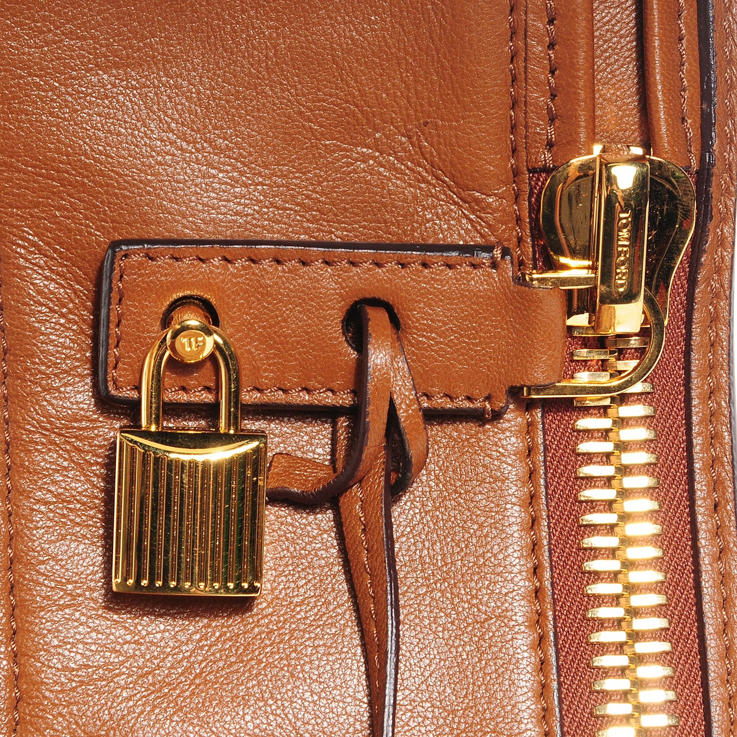 Tom Ford Ramskin Large Alix Padlock and Zip Shoulder Bag Caramel 5 of 9
