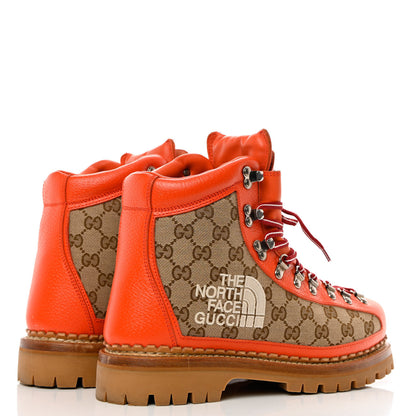 Gucci Monogram Textured Calfskin Mens Hiking Ankle Boots 41 Beige Ebony Deep Orange 8 of 18