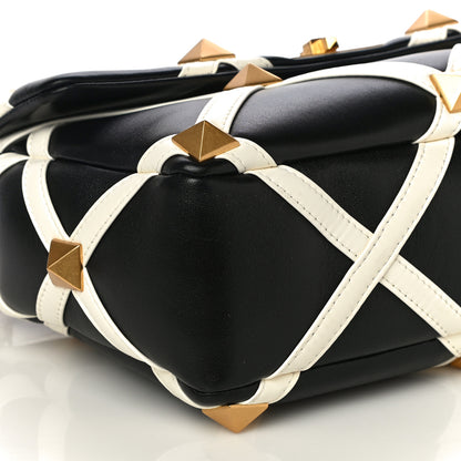 Valentino Garavani Nappa Large Roman Stud Shoulder Bag Black White 8 of 9