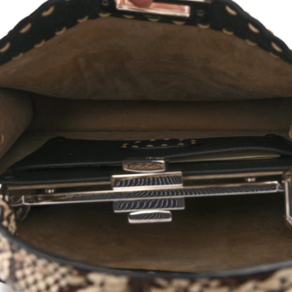 Fendi Vitello Granato Camoscio Elaphe Python Print Macro Stitchings Small Peekaboo I SEE U Satchel Black Roccia 5 of 10