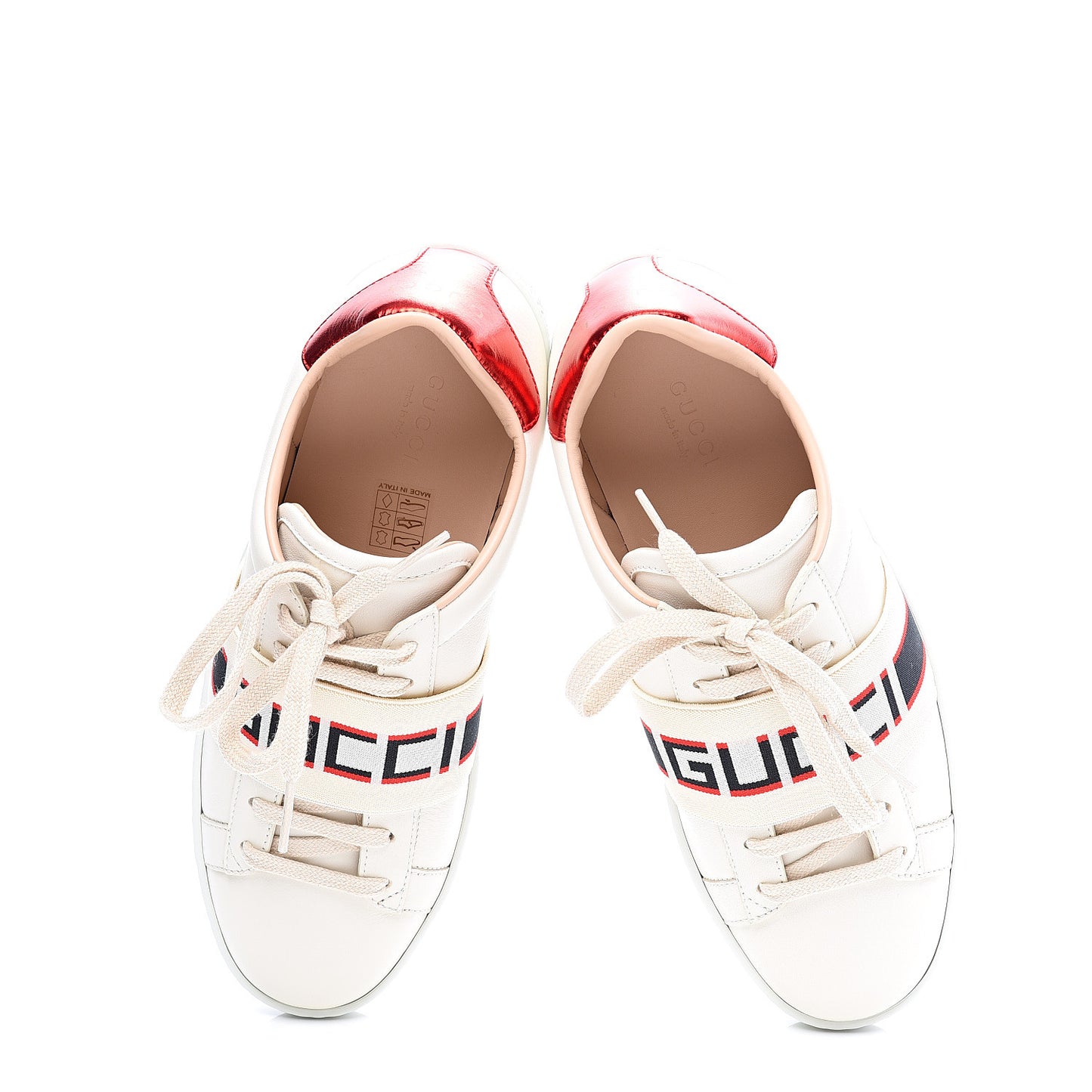 Calfskin Stripe Womens New Ace Sneakers 36.5 New Mystic White Ecru Red Flame