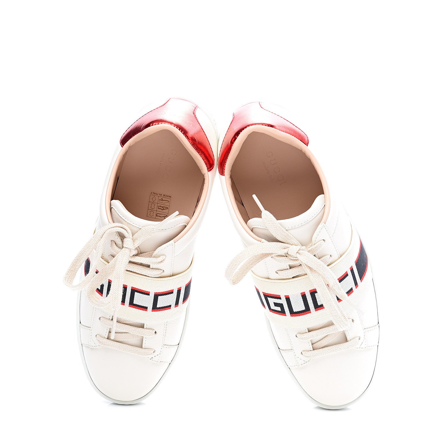 Gucci Calfskin Stripe Womens New Ace Sneakers 36.5 New Mystic White Ecru Red Flame 5 of 12