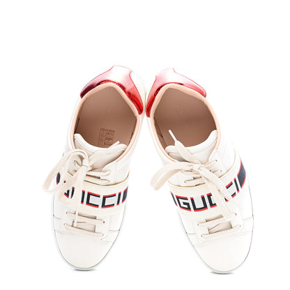 Gucci Calfskin Stripe Womens New Ace Sneakers 36.5 New Mystic White Ecru Red Flame 5 of 12