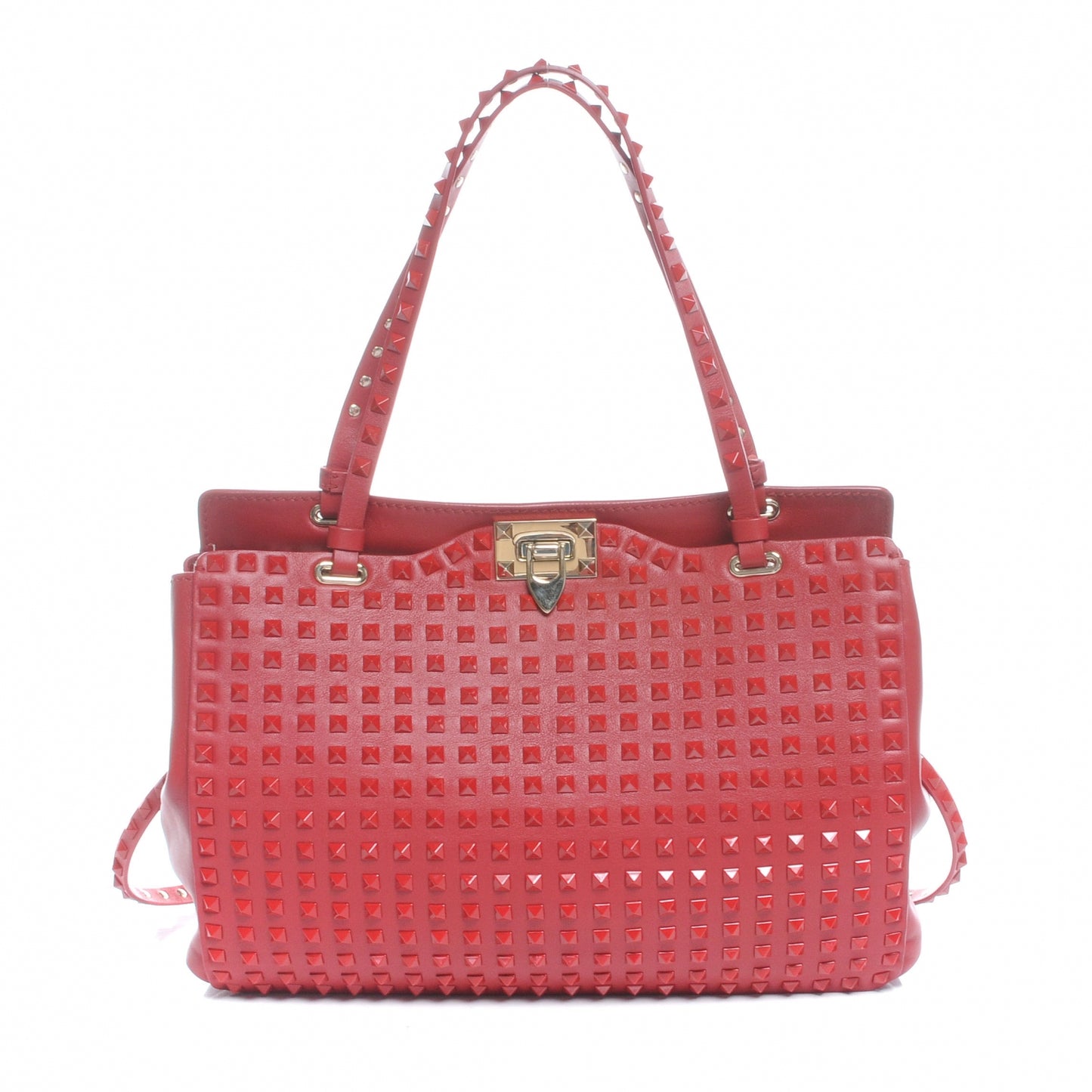 Vitello All Over Stud Rockstud Tote Red