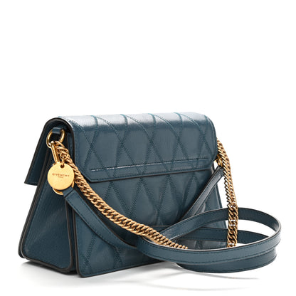 Givenchy Goatskin Quilted Small GV3 Shoulder Bag Blue 3 of 9
