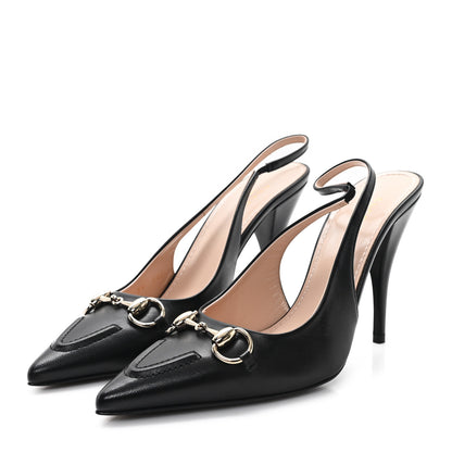 Gucci Malaga Kid Horsebit Erin 105mm Slingback Pumps 39 Black 4 of 9
