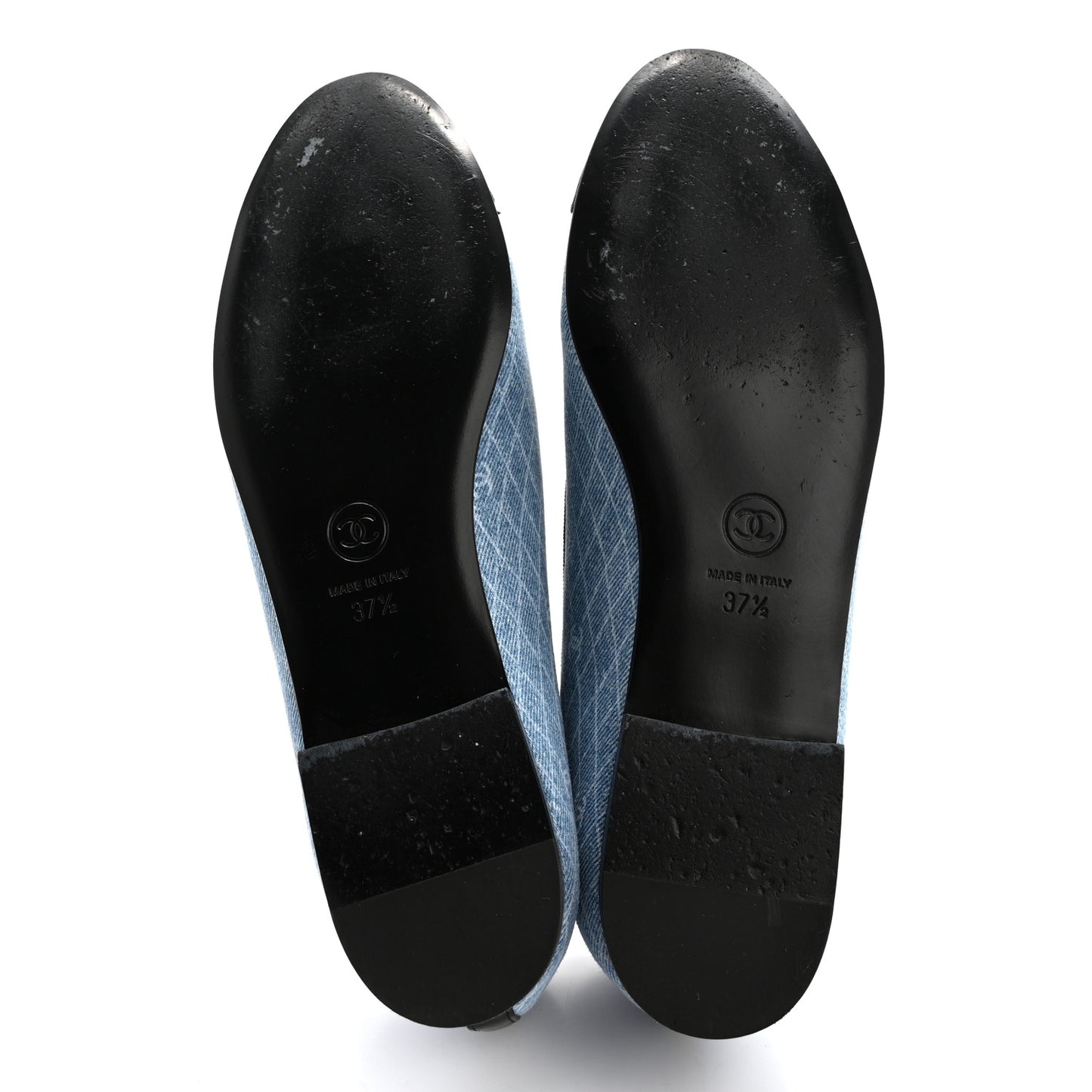 Denim Printed Quilt CC Cap Toe Ballerina Flats 37.5 Light Blue Dark Grey