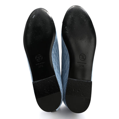 Chanel Denim Printed Quilt CC Cap Toe Ballerina Flats 37.5 Light Blue Dark Grey 5 of 11