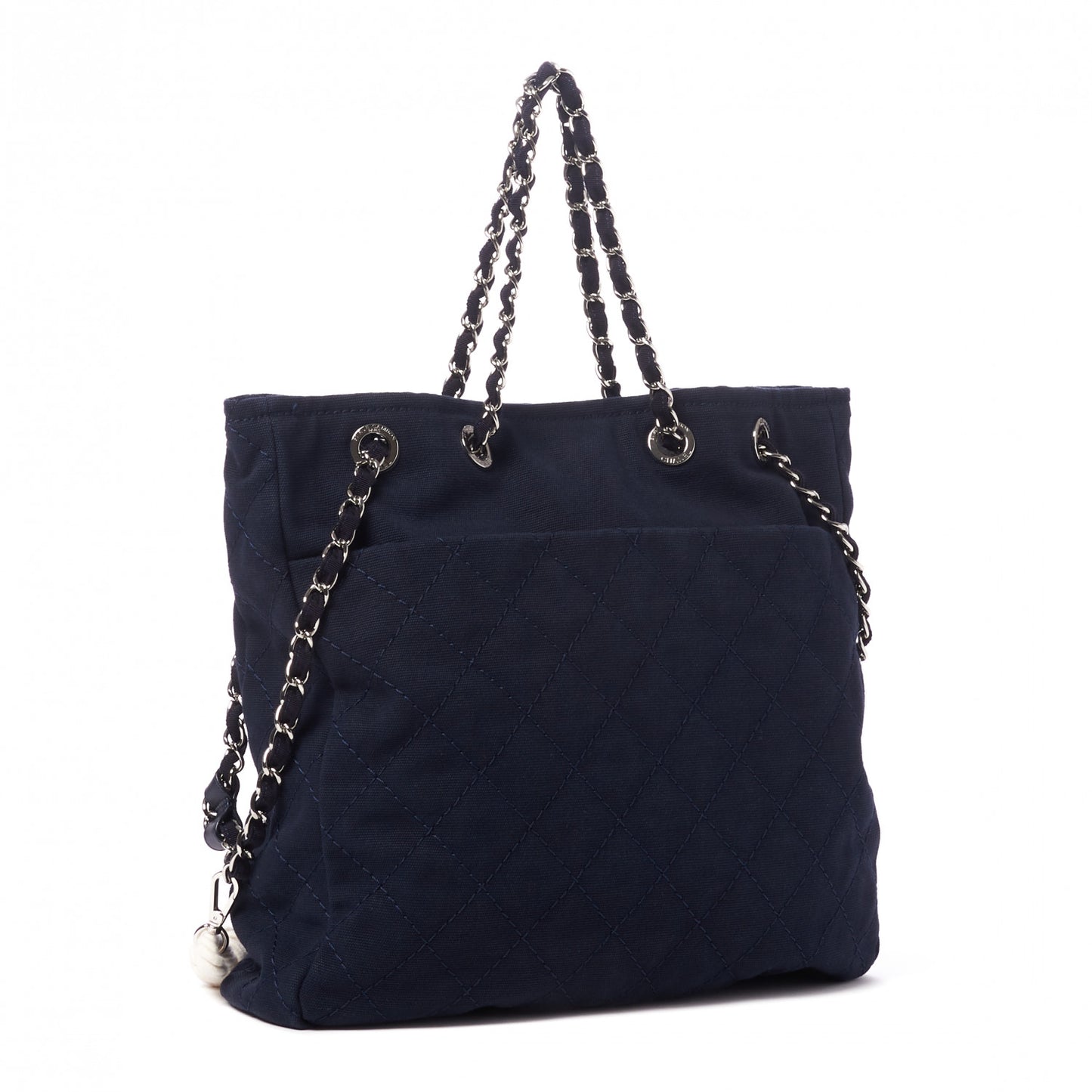 Canvas Quilted La Pausa Large Shopping Tote Navy
