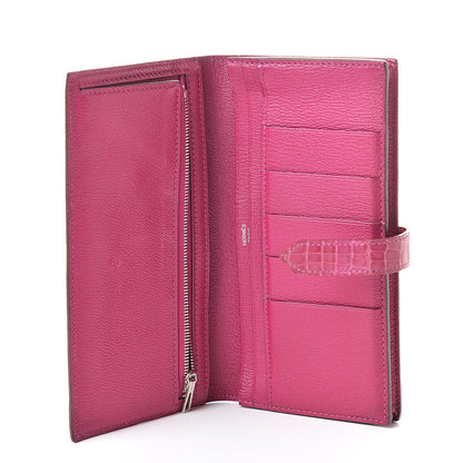 Hermes Shiny Alligator Bearn Wallet Rose Scheherazade 5 of 10